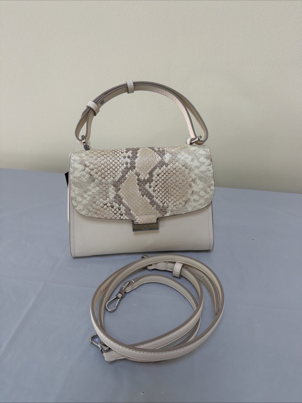 NWT Kate Spade KP032 Riley Snake Embossed Small Top Handle Bag In Natural Multi